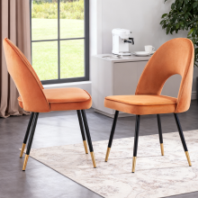 (Orange) Set of 2 Velvet Dining Chairs metal Legs