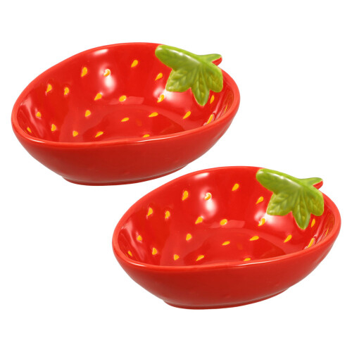 2Pcs Red Ceramic Strawberry Bowls Versatile Fruit Plates for Parties