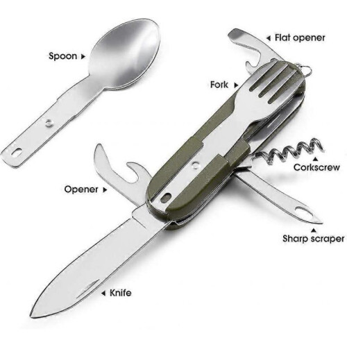7-In-1 Camping Utensils Set, Stainless Steel Spoon Fork Knife Combo
