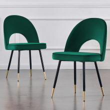 (Green) Set of 2 Velvet Dining Chairs metal Legs