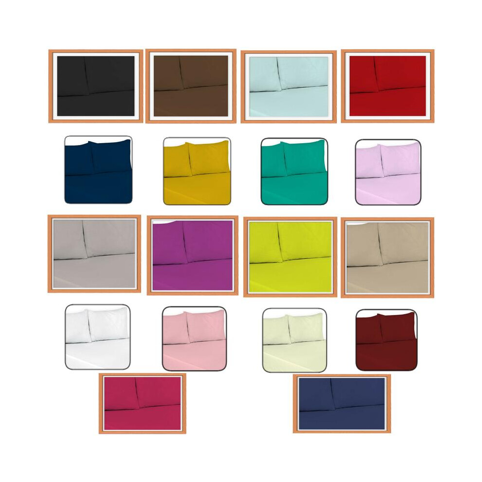 (Burgundy, Double) Flat Sheets Plain Dyed 100% Poly Cotton Percale Quality Soft Bed Sheet Or Matching Pillowcases All Sizes-image-OPC-PMH98QS-NEW