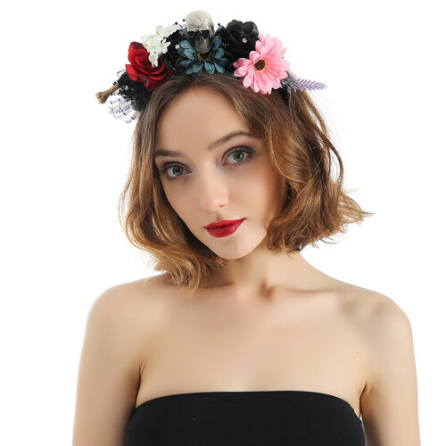 Delicate Simulated Flower&Skull Hairband Thin Side-Multicolour 1