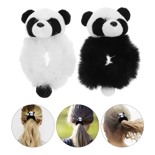 2 flauschige Pandahaarbänder, elastische Plüschhaargummis 2