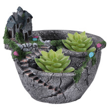 runder blumenkasten harz für sukkulenten, villa- , silber