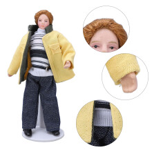 12-teilige Porzellan-Minipuppen-Frau in Gelber Jacke, 15,5 cm