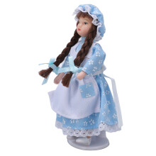 Keramik Mädchen Puppenhaus-Figuren, 11,5 cm, Blau mit Kapuze & Zöpfen