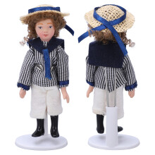 Miniaturkeramik-Jungepuppe mit Ständer, 11 cm, rotierte Gliedmaßen, Puppenhausdeko