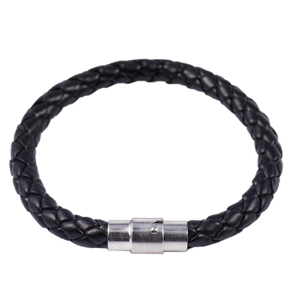 Kikidex (As Show, One Size) Stainless Steel Leather Bracelet, Braided Leather Bracelet, For Men Women, - Width 6Mm - Leng Black