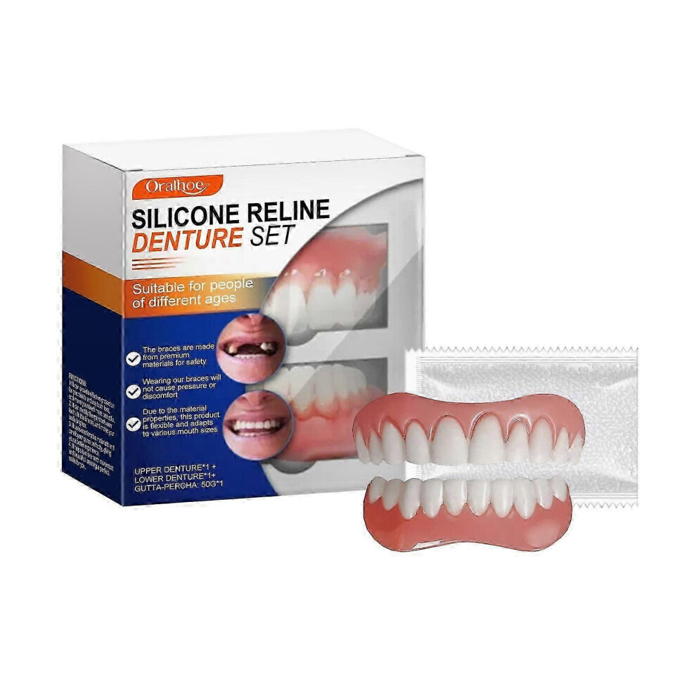 Kikidex (As Show, One Size) Silicone Relinedenture Set, Denture Reline Kit, Denture Set