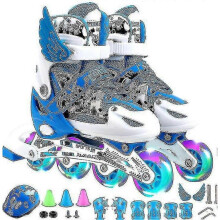 (L, blue white) Adjustable Inline Skates For Kids And Adults With Full Light Up Wheels , Outdoor Roller Skates