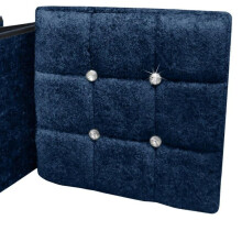 (NAVY, 78CM X 38CM X 38CM) Crushed Velvet Diamante Ottoman Storage Box Folding Seat Stool Blush Pink Silver Assembled Foldable Wood