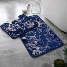 (Navy Gold) Marble Bathroom Rug Set 2 Pcs, Super Soft Absorbent Bathroom Floor Mats, Shower Mats, Soft Non-Slip Mats Black Gold
