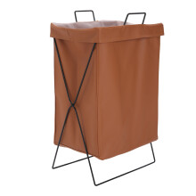 Collapsible PU Leather Laundry Hamper with Metal Frame