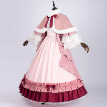 (XS) Victorian Winter Princess Cosplay Costume  Pink & White Dress Set for Women with Cloak, Coat, Bows & Hat  Classic Lolita Elegant Style (XSXXL)