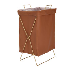 Collapsible PU Leather Laundry Hamper with Metal Frame