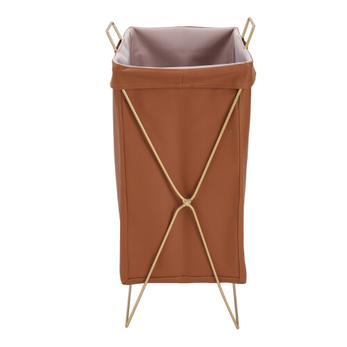 Living And Home Collapsible PU Leather Laundry Hamper with Metal Frame 2