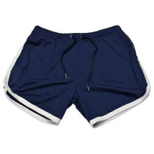 (M, navy,white) Men's Quick-drying Shorts Mesh Straight Shorts Fitness Beach Sports Shorts