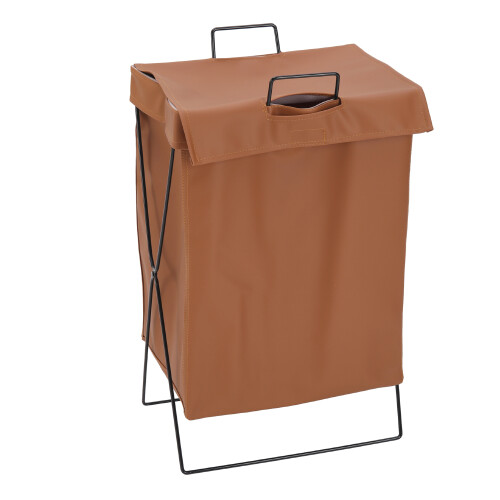 Living And Home Collapsible PU Leather Laundry Hamper with Metal Frame