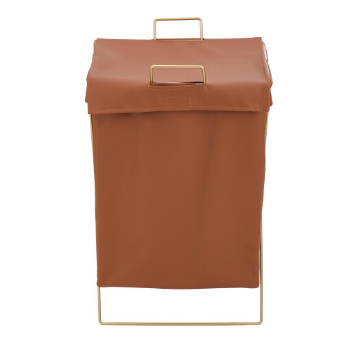 Living And Home Collapsible PU Leather Laundry Hamper with Metal Frame 1