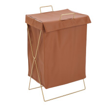 Collapsible PU Leather Laundry Hamper with Metal Frame