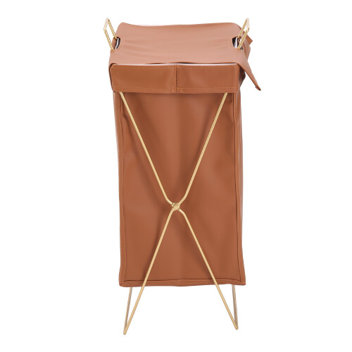 Living And Home Collapsible PU Leather Laundry Hamper with Metal Frame 2