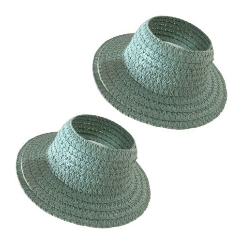 Doll Sun Hat With Ear Cutouts Empty Top Straw Hat -Water Green