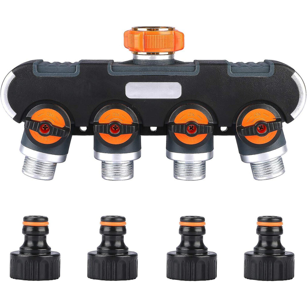 Kikidex (As Show, One Size) 4-Way Distributor, Hose Splitter, Adjustable And Lockable Water Flow Distributor For Garden Irrigation 3/4'' Connector