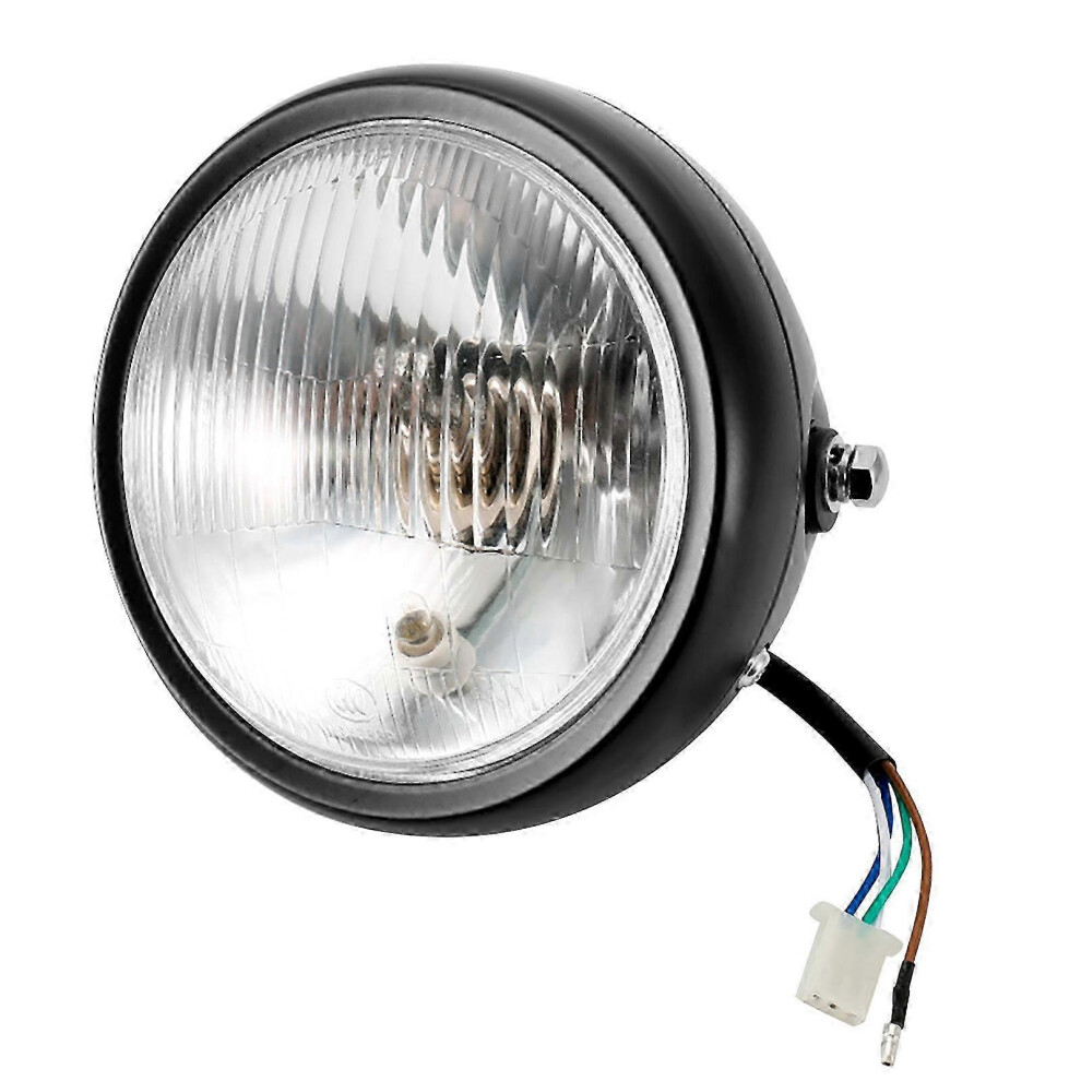 Kikidex (As Show, One Size) Universal Motorcycle Retro Black Shell White Lens Headlamp Front Headlight For Gn125 White,Black