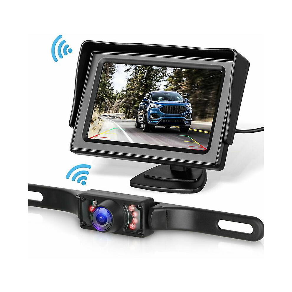 Kikidex (As Show, One Size) Wireless Backup Camera System Kit For Car/Truck/Van/Pickup/Rv 4.3'' Monitor Rear View Backup System