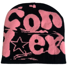 Male Star Beanies Hat 2000s Accessories-black pink letters