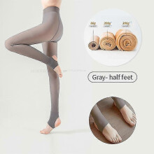 (85g-half feet, gray) New Winter Warm Tights Pantyhose Women Fleece Socks High Waist Thermal Stocking Insulated Pants Fake Translucent Leggings Tights