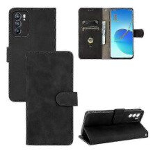 (Black) Premium PU Leather Flip Folio Wallet Case with Card Slot & Built-in Magnet for OPPO Reno 6 5G