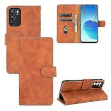 (Brown) Premium PU Leather Flip Folio Wallet Case with Card Slot & Built-in Magnet for OPPO Reno 6 5G