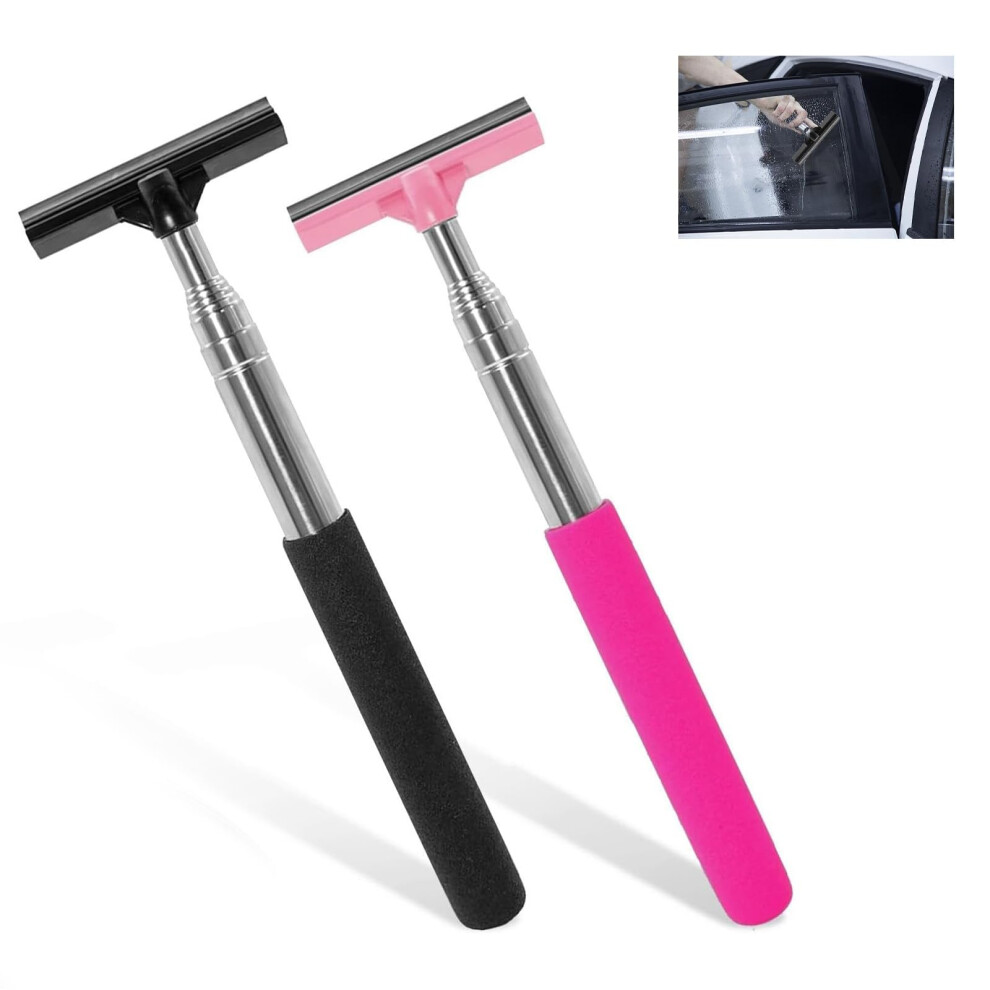 2 Pcs Retractable Car Mirror Squeegee Extendable 38-In Window Wiper For Side Mirrors Windshield Shower Doors Black/Pink 9067246411176