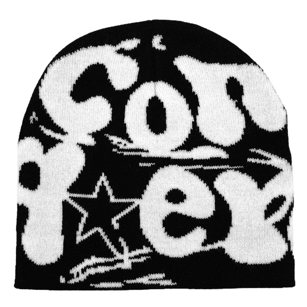 White 2000S Beanies Hat Women Men Winter Outfit-Black And