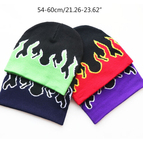 Flame Beanies  Flame Skull Cap Knit Beanies Hat Y2K-Green 2