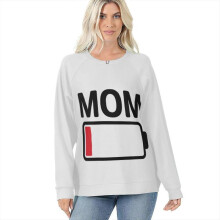 (XXL, Recharge) Funny MOM Battery Low Sweatshirt  Women's Casual Mother's Day Pullover  Long Sleeve White Crewneck Top  Gift for Mom