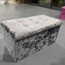 (LIGHT GREY) Double Crushed Velvet Storage Box With Lid, Foldable Design In Light Grey And Black Organiser Collapsing 76x38x38cm Collapsible