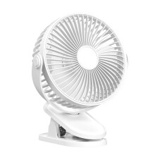 USB Charging Electric Fan 6-Inch Portable Clip-On Table Fan, 4-Speed, White, 7000mAh Battery, Indoor Outdoor Travel