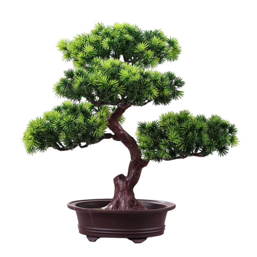 Artificial Tree Sculpture Faux Miniature Greenery-pine green