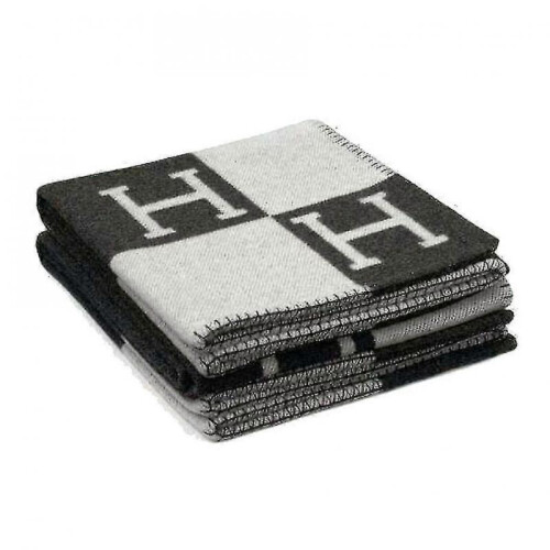 (Black white) Knitted Artificial Wool Cashmere Warm Throw Sofa Blanket
