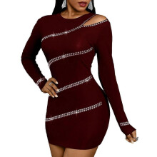 (3XL, Wine Red) Woman Hip-wrapping Dress Lady Pullover Sexy Dress Suitable For Going Beach Side Wear