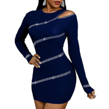 (3XL, Dark Blue) Woman Hip-wrapping Dress Lady Pullover Sexy Dress Suitable For Going Beach Side Wear