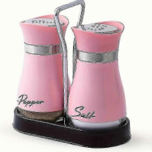 (1 Stand - 2 Bottles, Pink 1) Elegant Glass Salt & Pepper Shakers Set with Holder - Durable for RV Camping BBQ, Modern Kitchen Decor