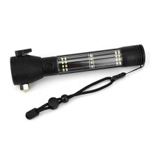 (Black) Solar Power LED Flashlight 10 in1 Multi-functional Safety Hammer Torch Light