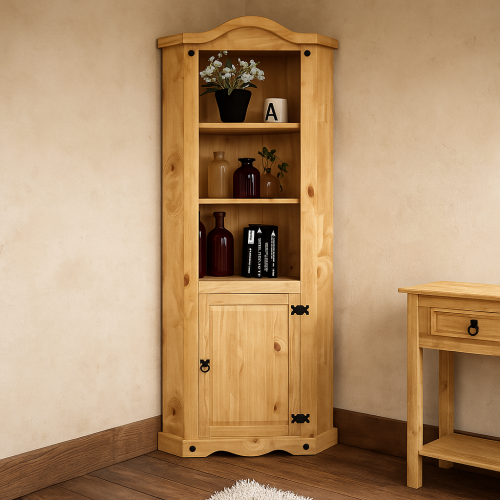 Vida Designs Corona Rustic 1 Door Corner Bookcase Display Unit