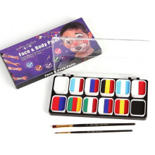 (C) 12 Color Face Paint Kit for Kid with Rainbow Paint Brush Template DIY Craft