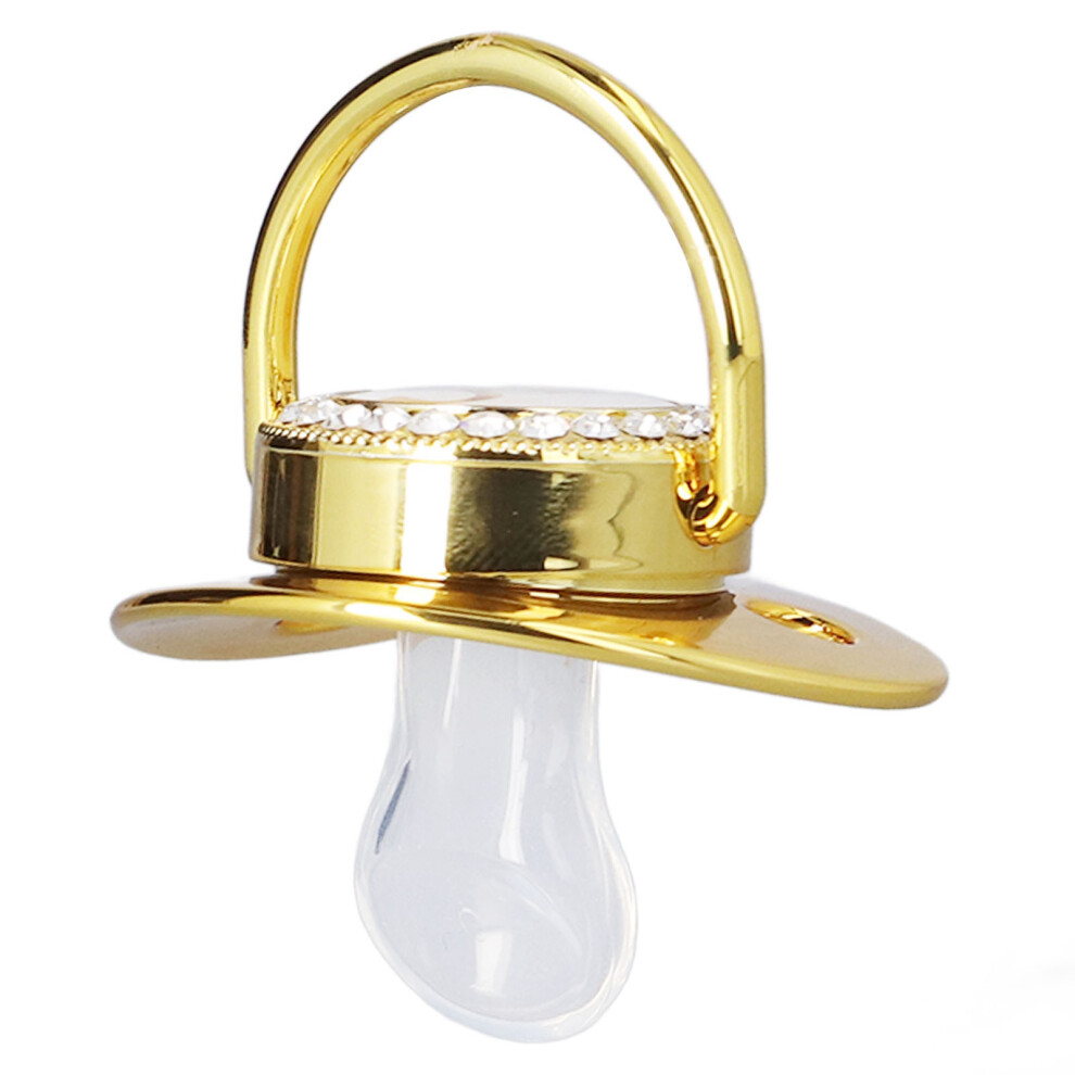 Stylish Crown Pacifier With Rhinestones & Chain - Letter X Golden
