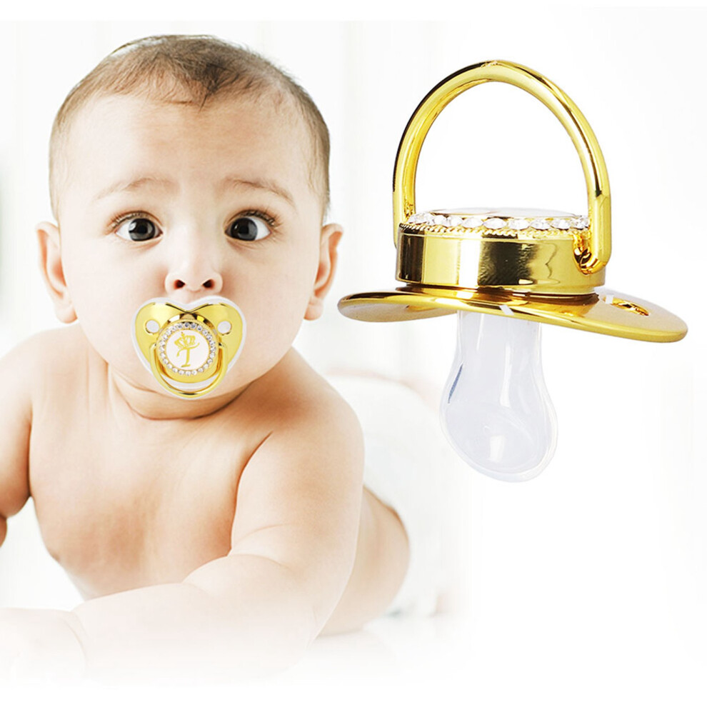 Stylish Infant Pacifier With Crown And Rhinestones Letter T Golden
