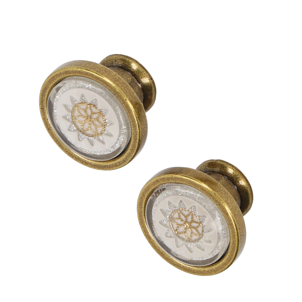 2 Sets Antique Zinc Alloy Handle Knobs 3.3X3.3cm White Copper 8441356546163